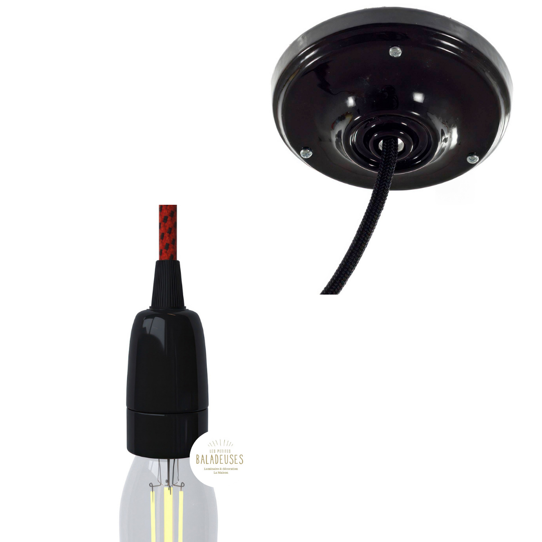 Kit rosace + douille E14 porcelaine