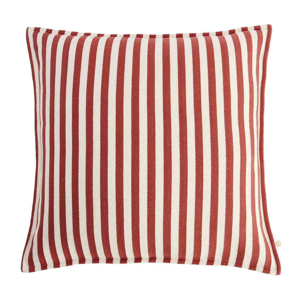 coussin en coton rayé rouge et blanc