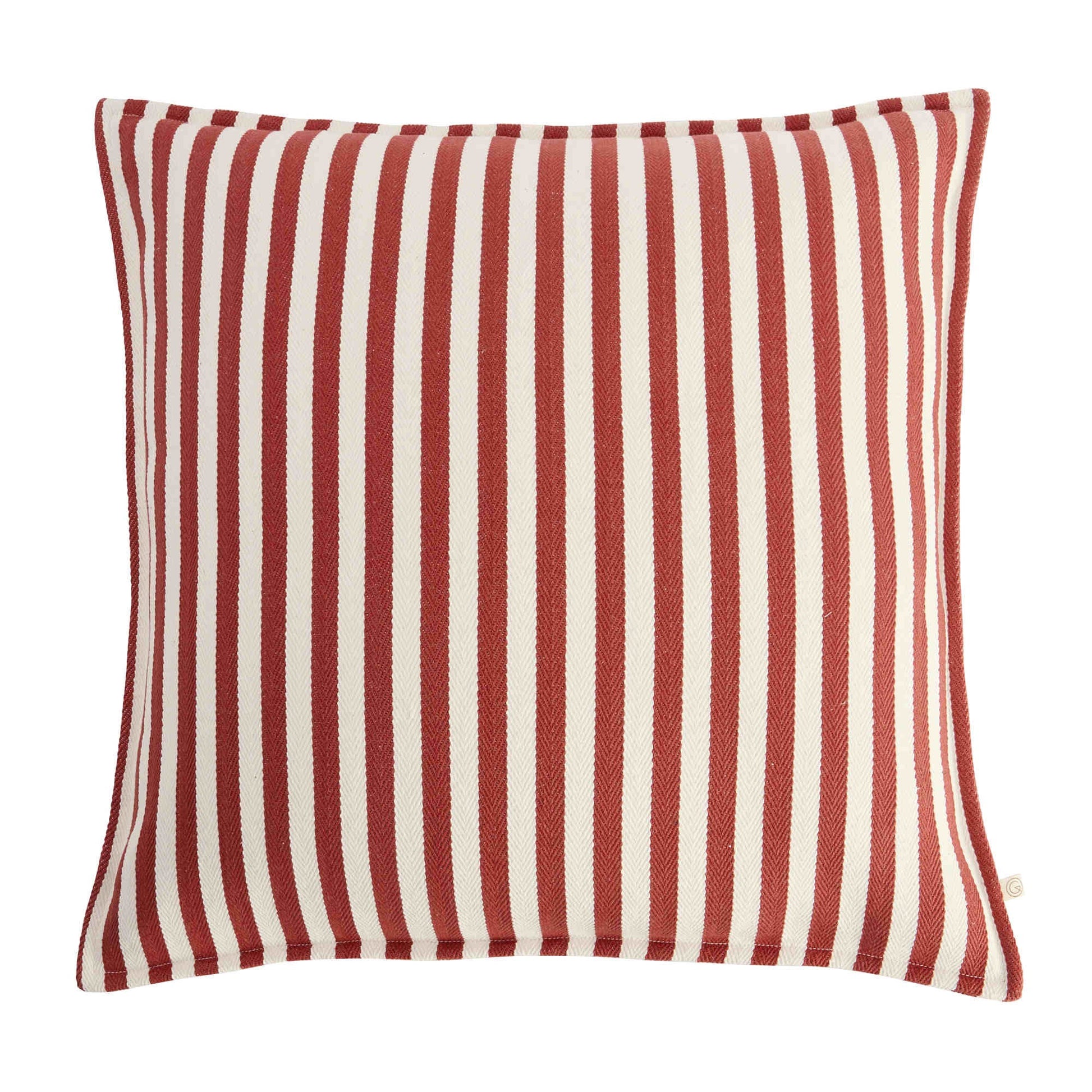 coussin en coton rayé rouge et blanc