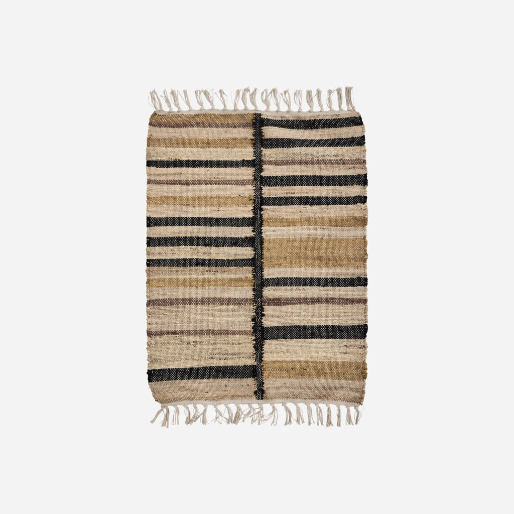 tapis avec ligne noire, beige, ocre en jute