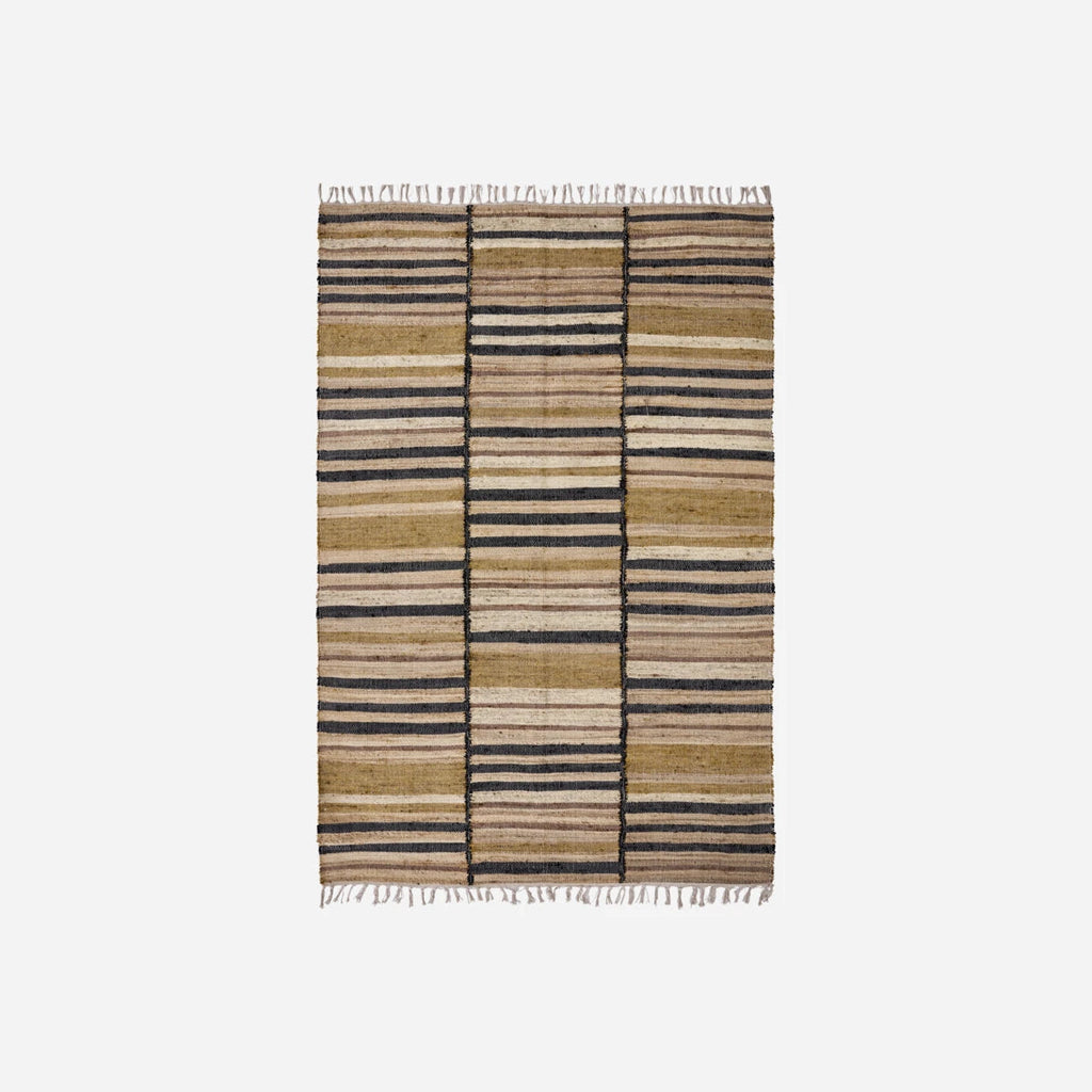 tapis avec ligne noire, beige, ocre en jute