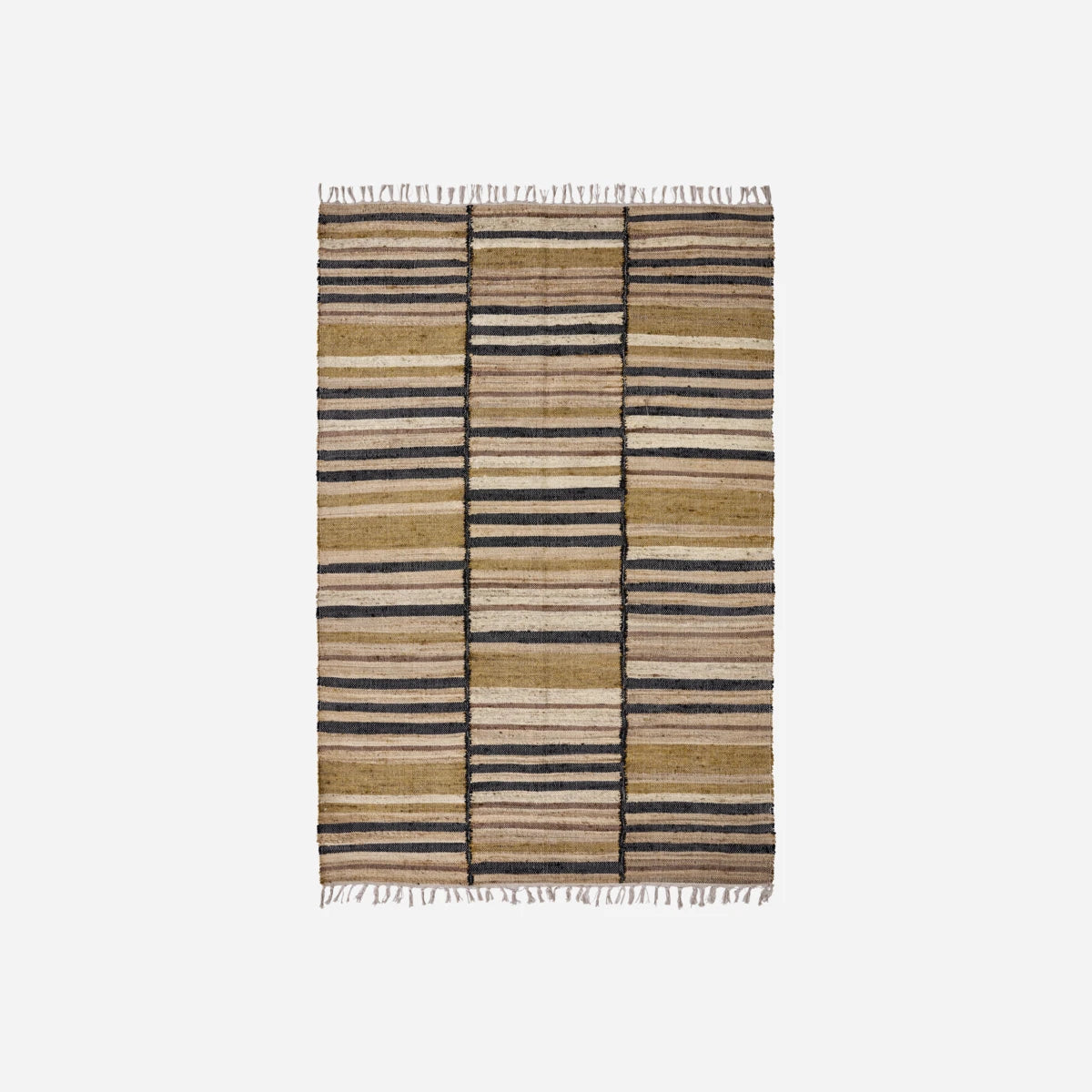 tapis avec ligne noire, beige, ocre en jute