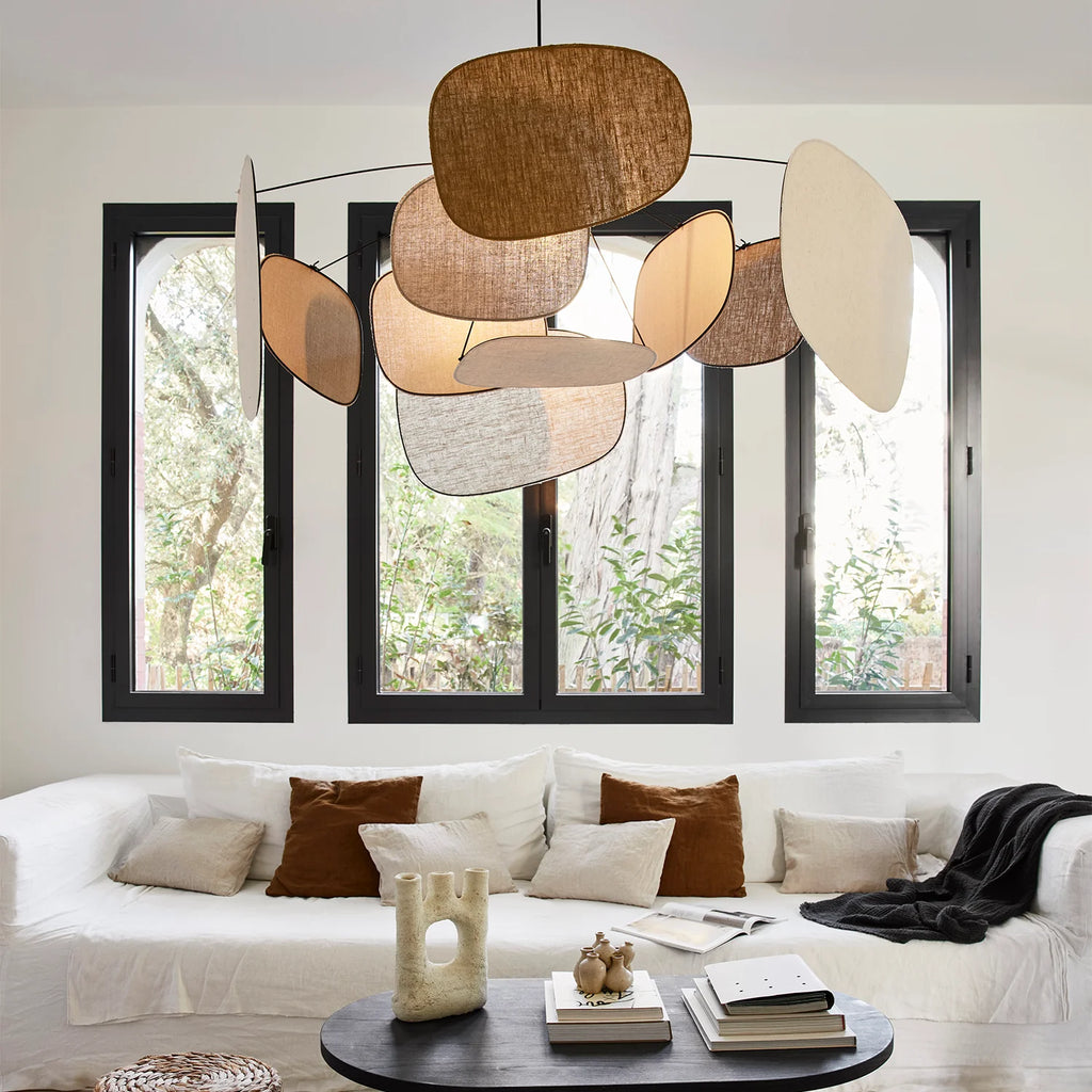 Suspension screen market set mobile en lin beige et jaune curry