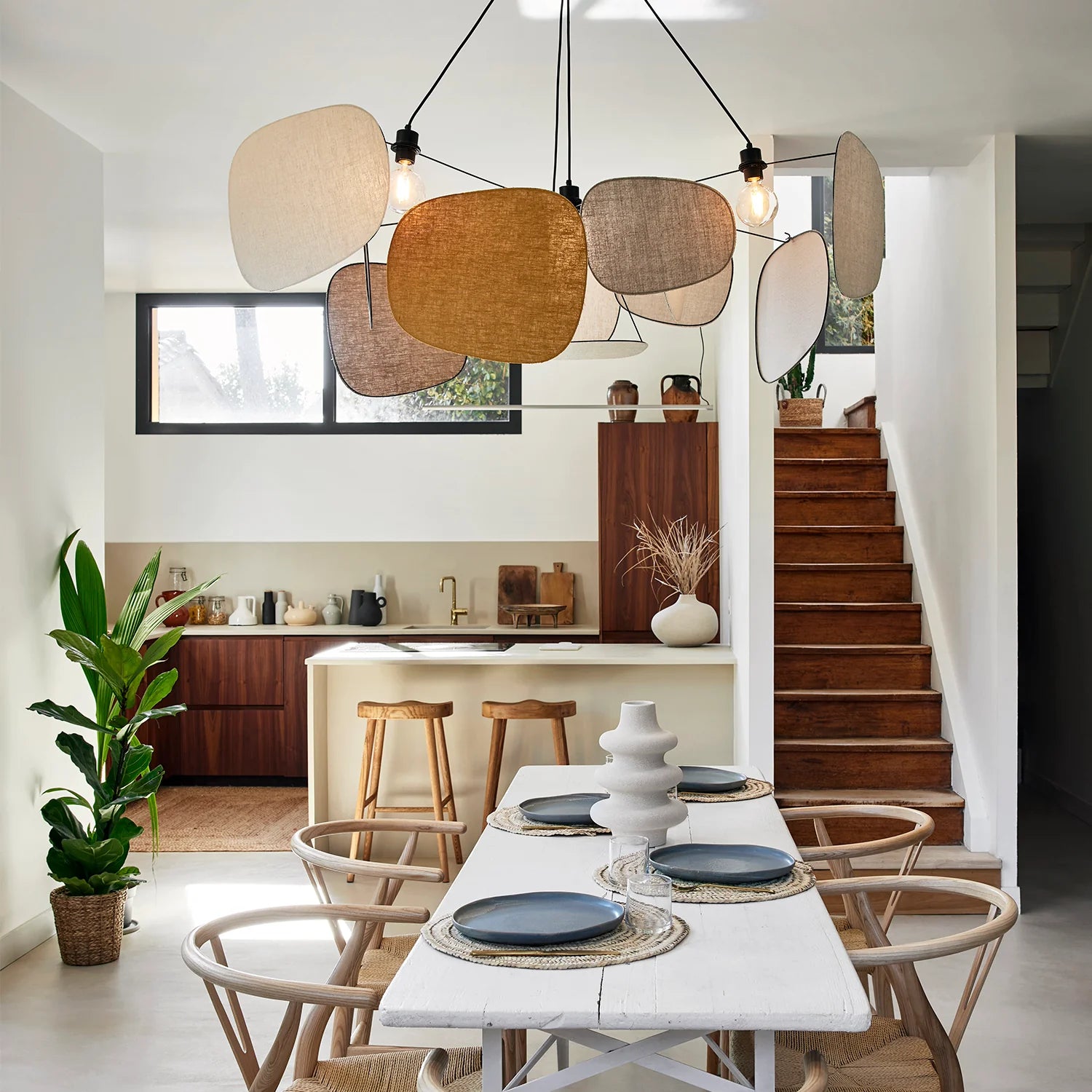 Suspension screen market set mobile en lin beige et jaune curry