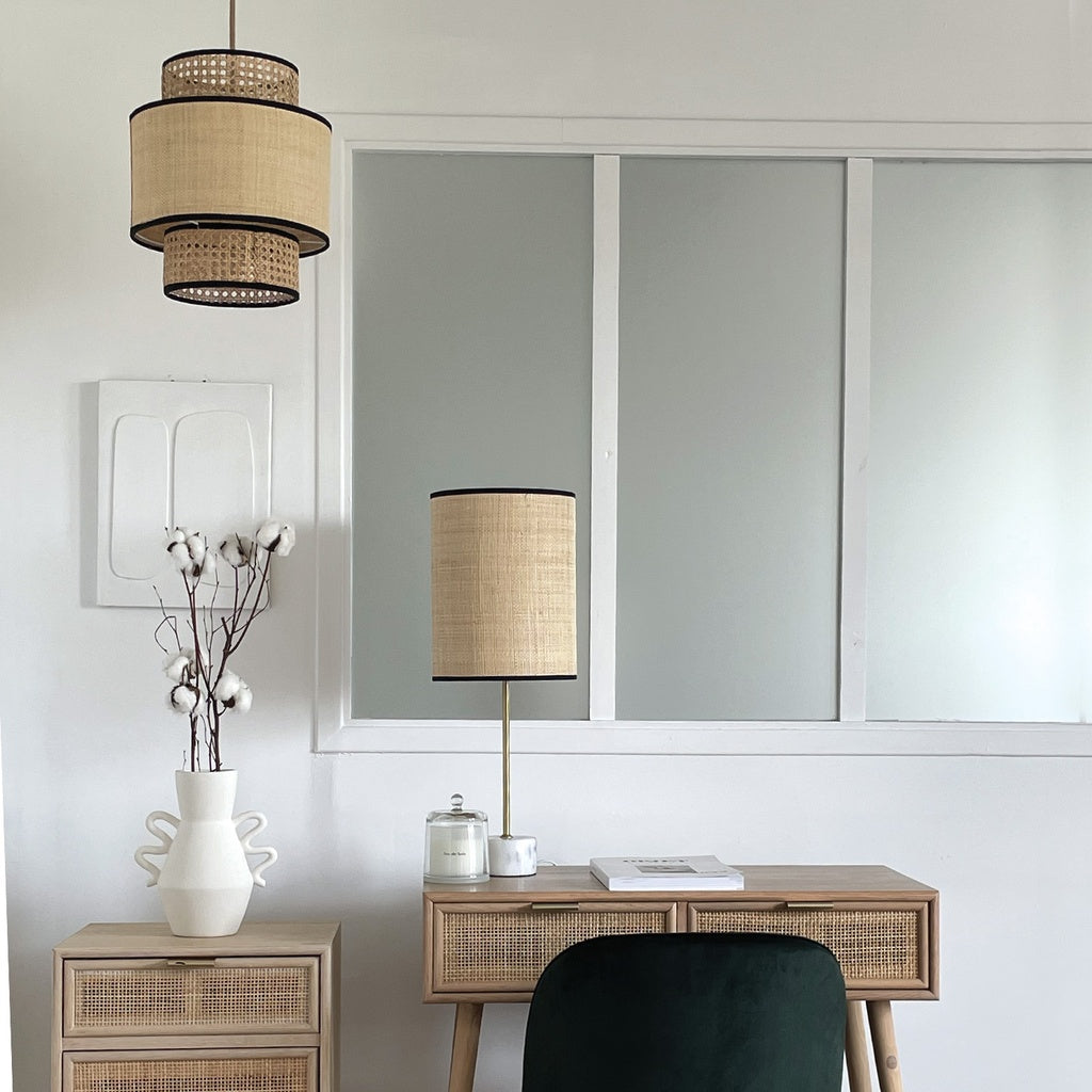 Abat jour lunaire raphia noir opjet  
