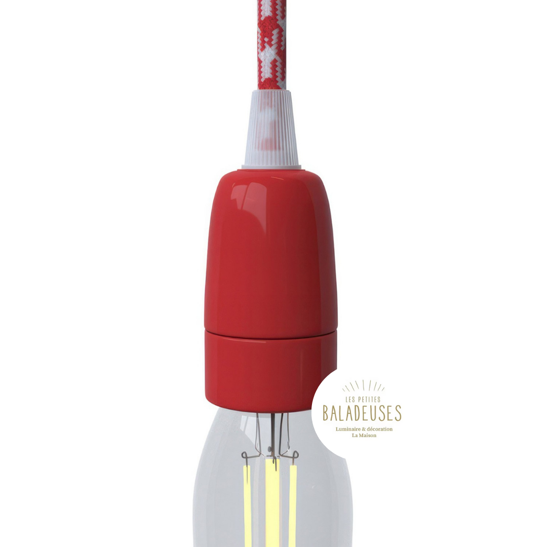 Douille porcelaine E14 rouge creative cable