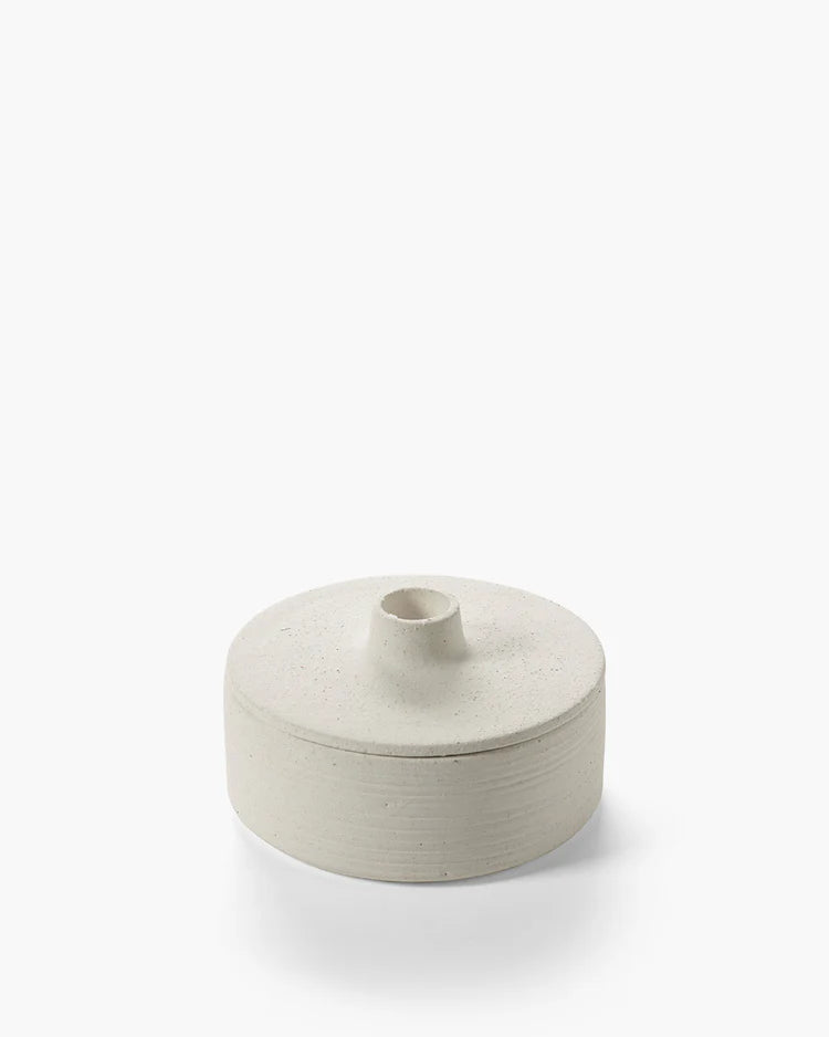 bougeoir et boite en grès beige 