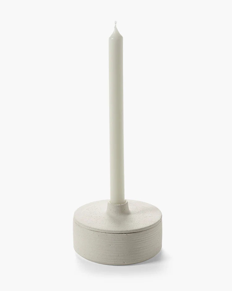 bougeoir et boite en grès beige 