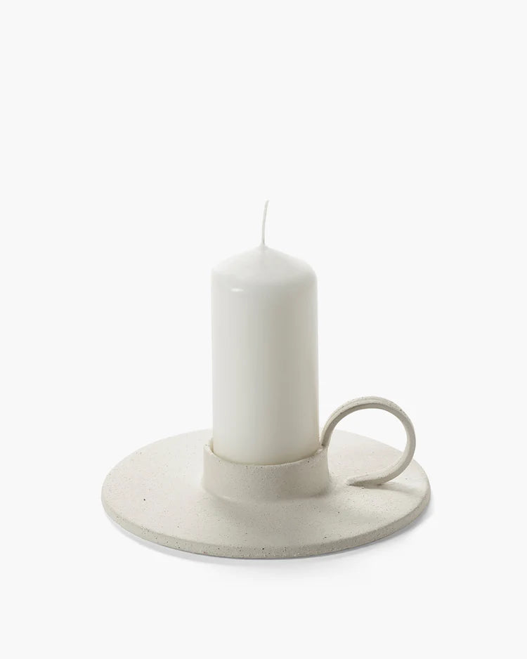 bougeoir en grès beige