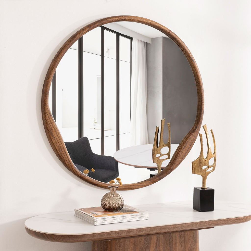 Miroir rond en noyer