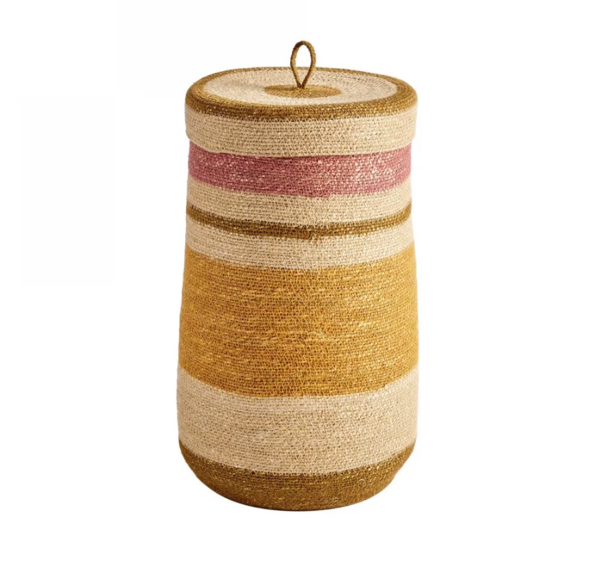 Panier jonc de mer mais rose S