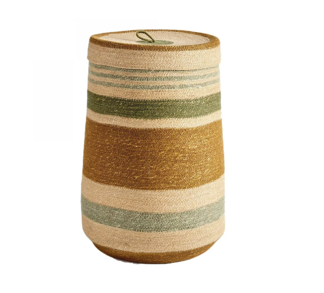 Panier jonc de mer vert noisette L 