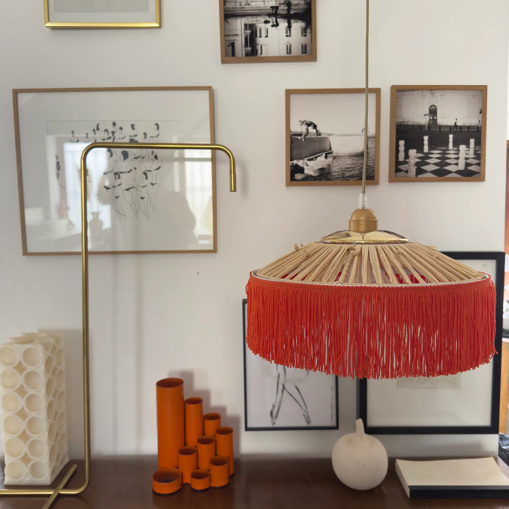 Suspension parasol a franges oranges honore deco
