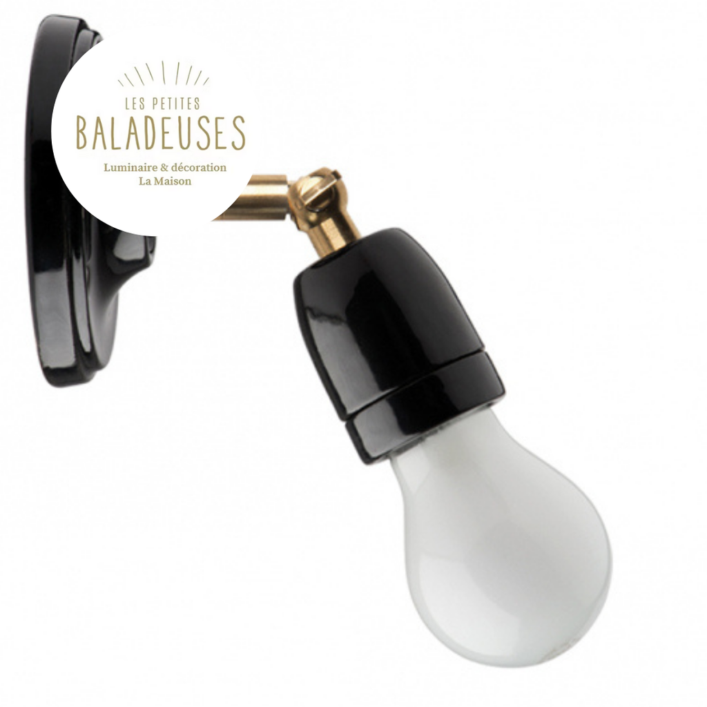 applique murale porcelaine laiton orientable noire-