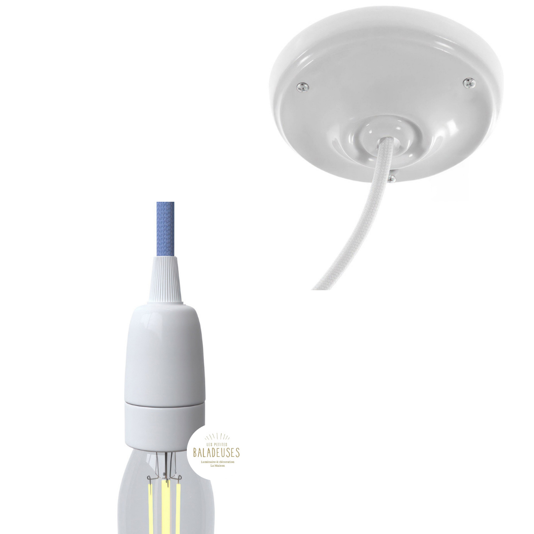 kit douille E14 et rosace porcelaine blanche creative cable 