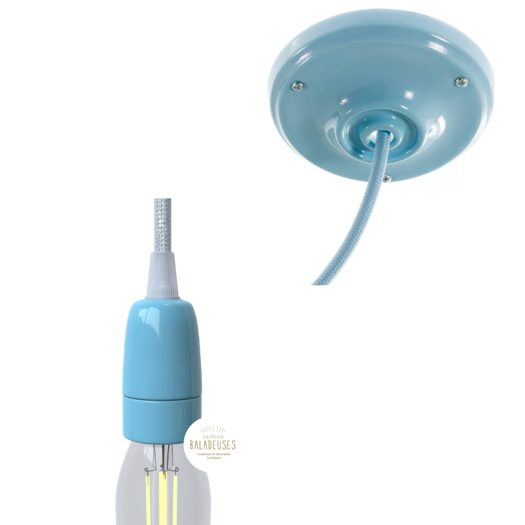 kit douille E14 et rosace porcelaine bleu creative cable 