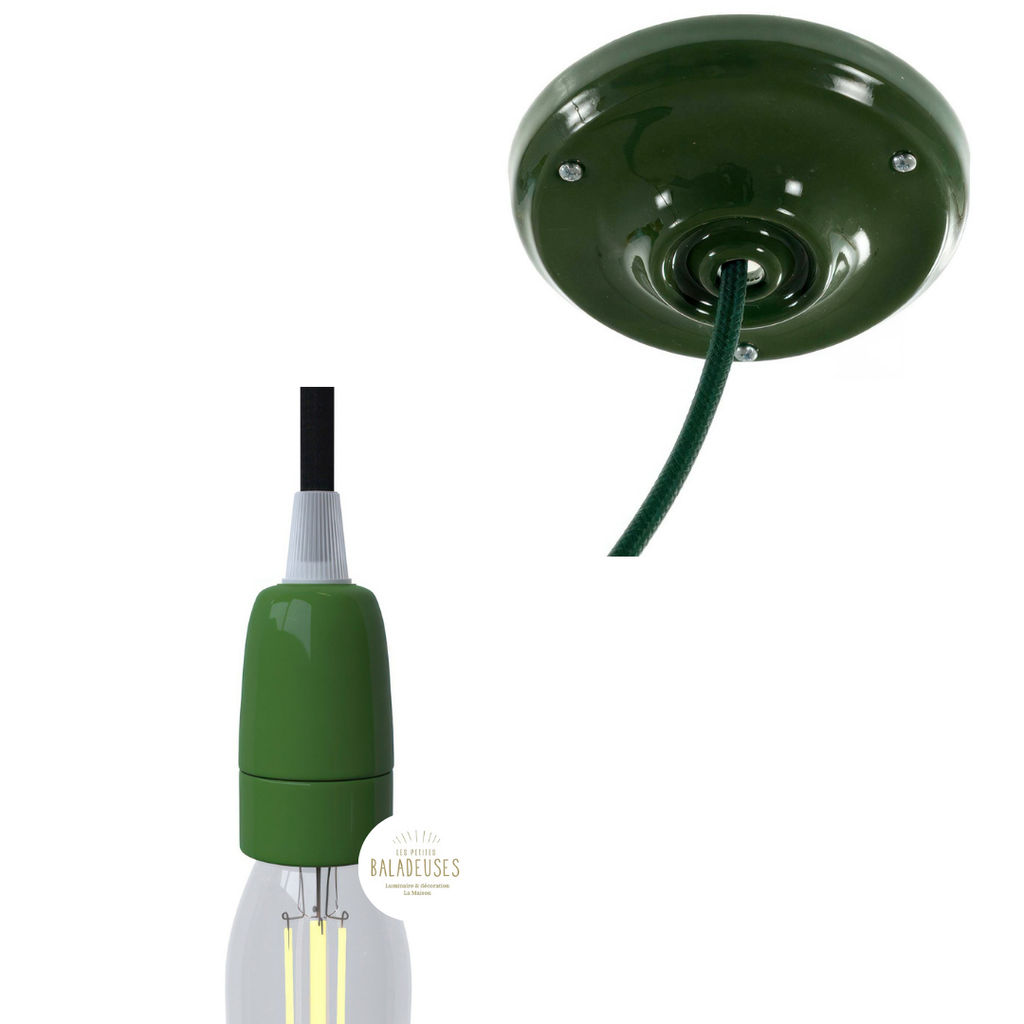 kit douille E14 et rosace porcelaine verte creative cable 