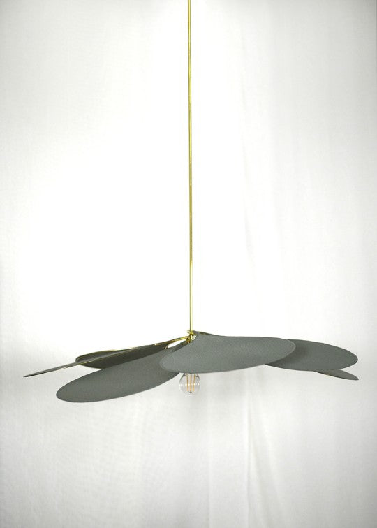 suspension George store en forme de fleur, en laiton et tissu vert foncé