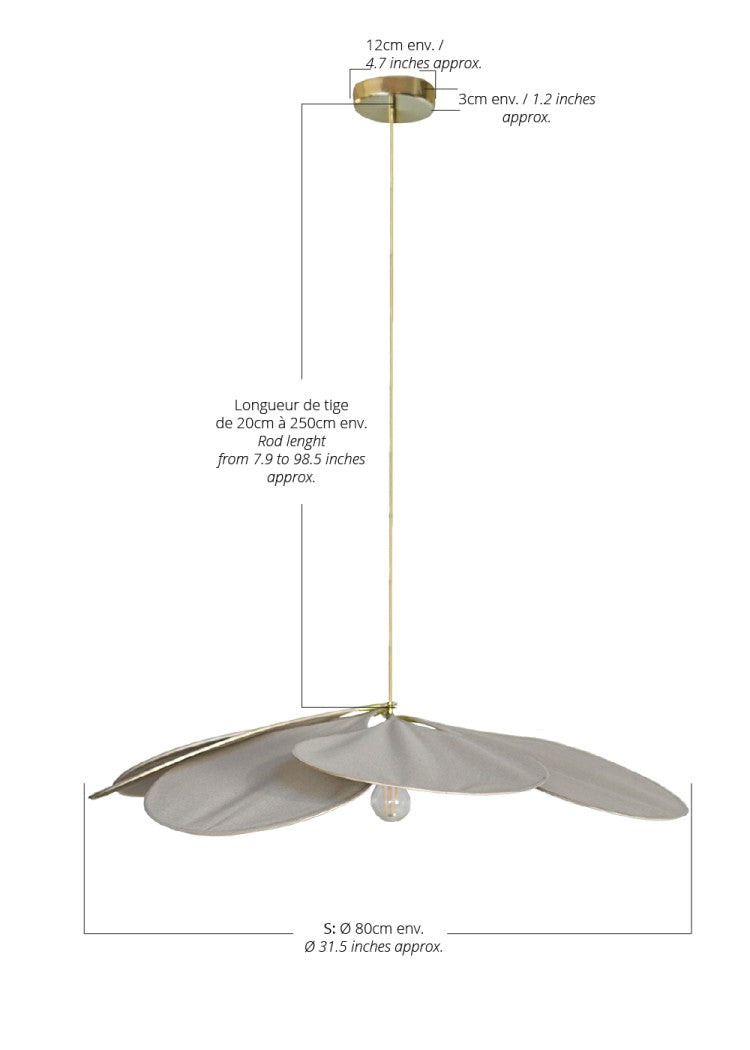 suspension George en forme de fleur en rotin et tissu beige