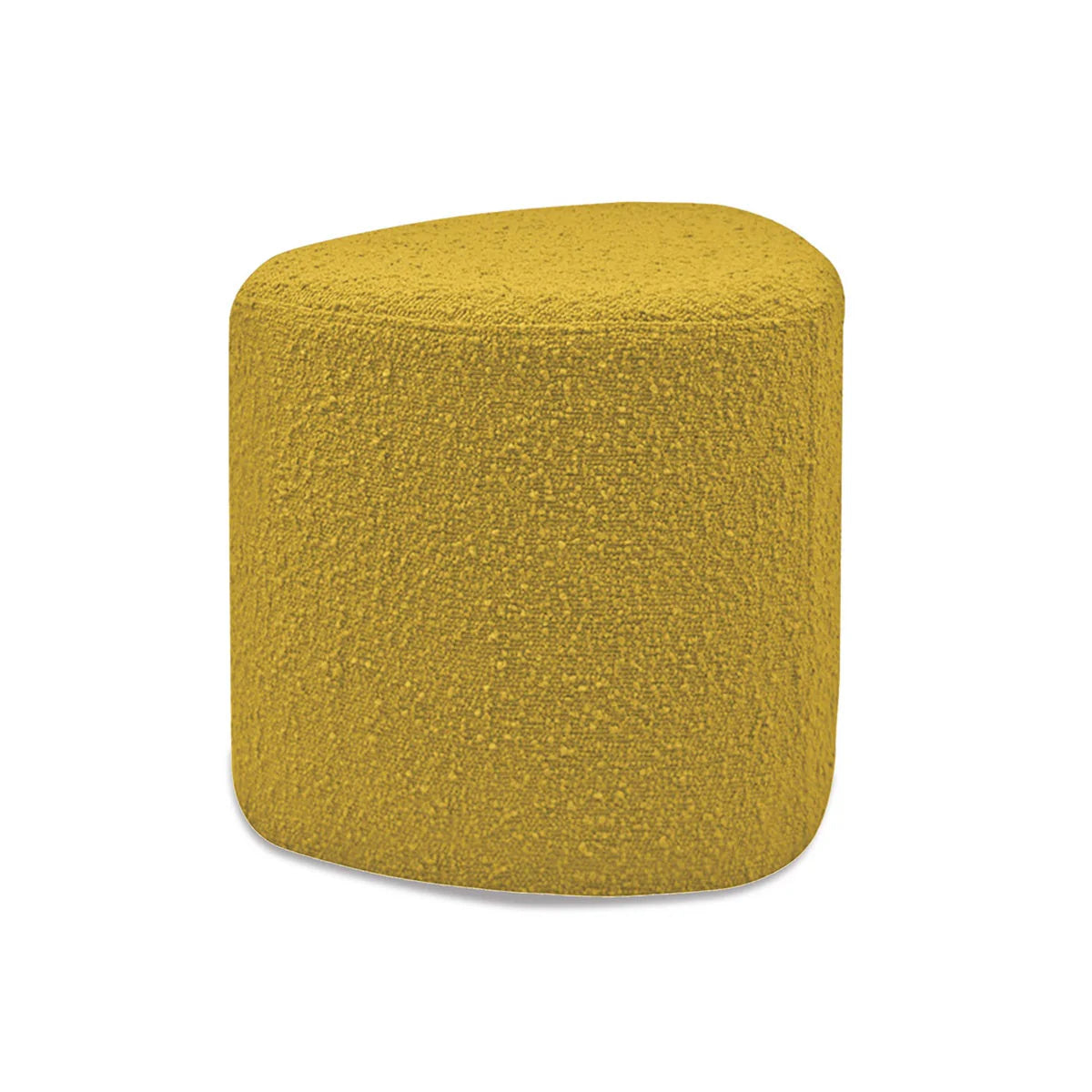 pouf jaune en tissus bouclette de forme triangulaire