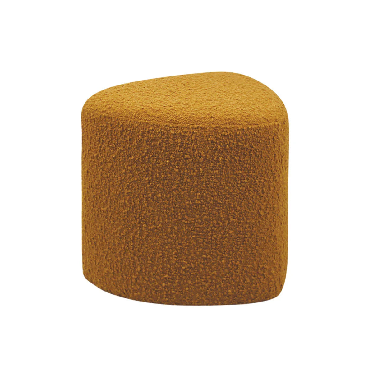 pouf jaune en tissus bouclette de forme triangulaire