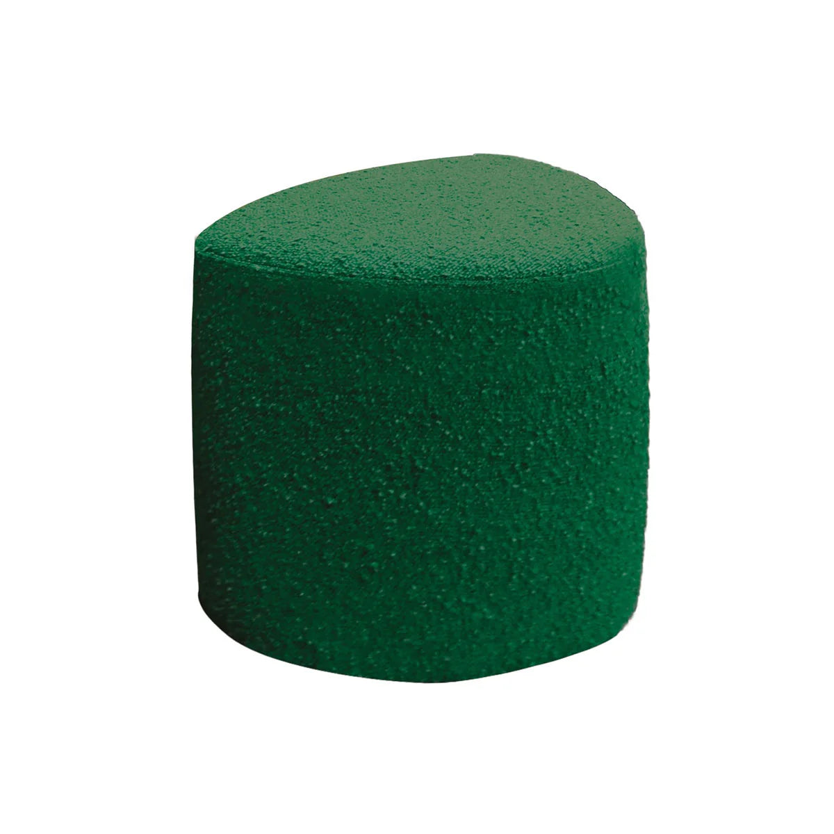 pouf vert en tissus bouclette de forme triangulaire